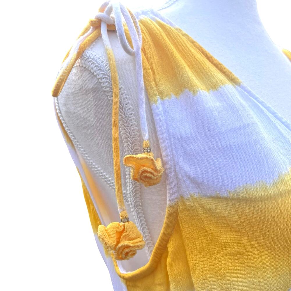 TOMMY BAHAMA Yellow‎ White Stripe Wrap Hi-Low Sleeveless Sundress Small Petite - Picture 3 of 6